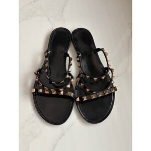 Black Studded Jelly Flat‎ Sandals Women's Size 7 Studded Thong Flip Flops